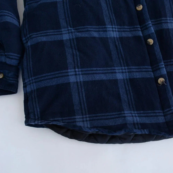 Vintage 90S Wrangler Authentics Navy And  Blue Checker Pattern With Hood Shacket - Picture 8 of 12